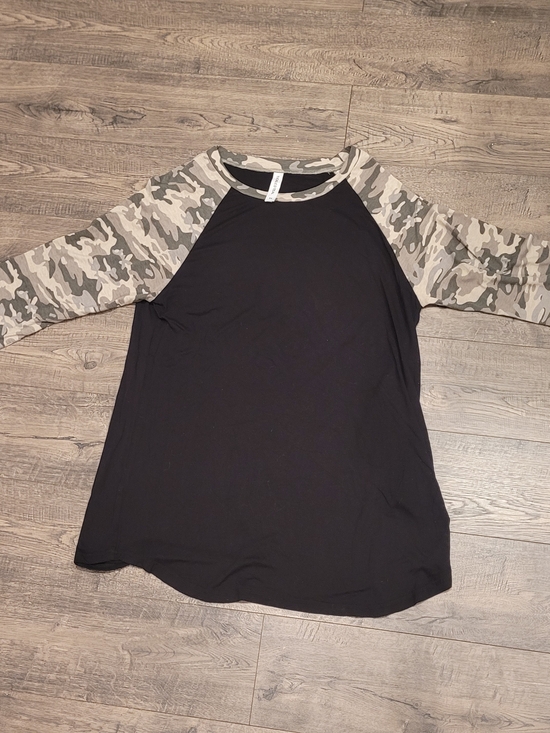 Tickled teal Tops - Tickled Teal Women's Black Raglan Tee with Camo Sleeves 3X